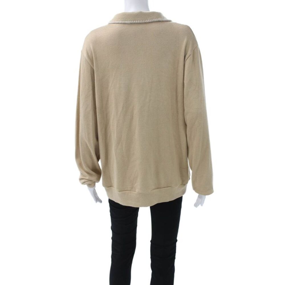 Muze Women Beige Wool Blend Collared Zip Pullover Sweatshirt Size XL - Picture 3 of 5